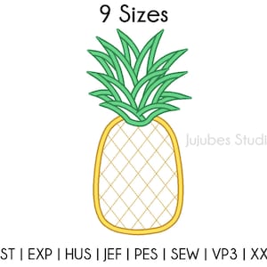 May include: A yellow pineapple with a green top, outlined in yellow, with a diamond pattern on the fruit. The image includes the text "9 Sizes" and "Jujubes Studio".