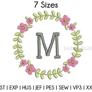 7 Sizes Flower Monogram border Embroidery Designs, Monogram Embroidery Design, Machine Embroidery designs, PES designs INSTANT DOWNLOAD