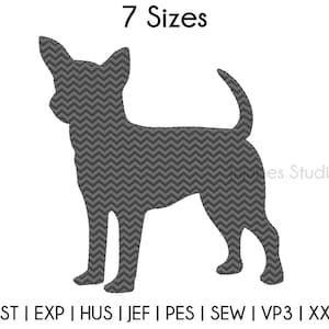 May include: A black and white silhouette of a chihuahua dog with a chevron pattern. The image includes the text "7 Sizes" and "es Studio".
