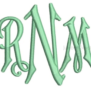 May include: Monogrammed initials "RNM" in a cursive font, embroidered in a light green color.