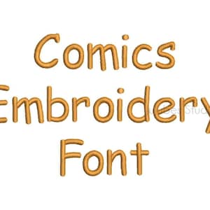 May include: A gold embroidery font that says "Comics Embroidery Font".