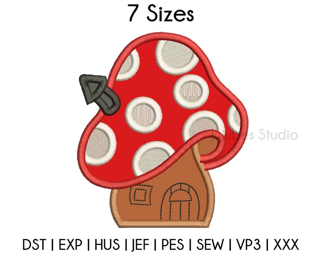7 Sizes Mushroom House Applique Embroidery Designs, Mushroom Embroidery ...