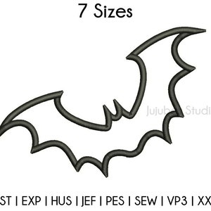 May include: Black and white outline of a bat, available in 7 sizes.  The image includes the text "7 Sizes" and "Jujub Studio".