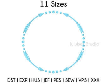 Puede incluir: Un diseño circular azul claro con flechas y puntos, con el texto "11 Tamaños" en la parte superior. El diseño incluye el texto "Jujubes Studio" y abreviaturas de tipo de archivo en la parte inferior.