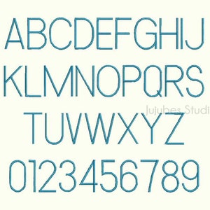 May include: A font alphabet with uppercase letters A through Z and numbers 0 through 9 in a blue outline.