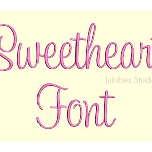 May include: Sweetheart Font in pink cursive lettering. The text is on a light yellow background.