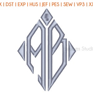 Puede incluir: Un diseño de monograma plateado con las letras "AB" en forma de diamante.