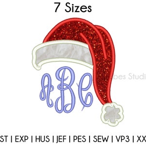 7 Sizes Santa Hat Monogram Applique Embroidery Designs, Santa Hat Applique Design, Machine embroidery designs, PES embroidery, Christmas