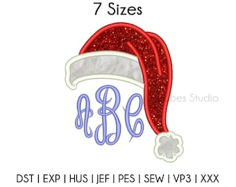 7 Sizes Santa Hat Monogram Applique Embroidery Designs, Santa Hat Applique Design, Machine embroidery designs, PES embroidery, Christmas