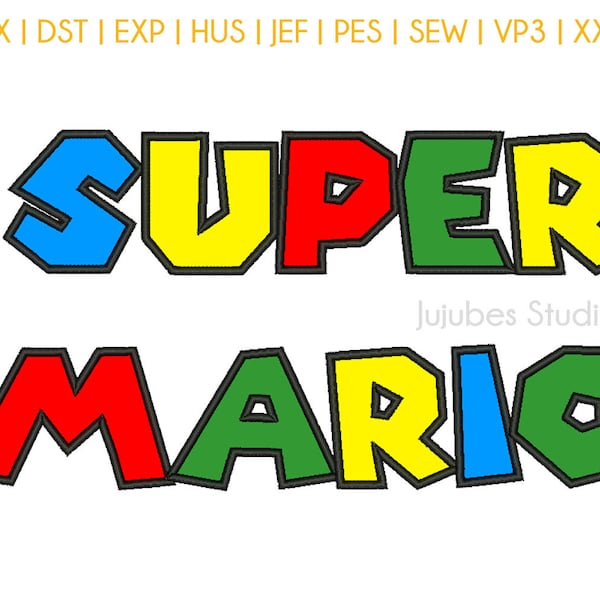 5 Größen Super Mario Applikation Schriftart, Stickdatei Schriftarten BX, Stickdateien, Maschinenstickerei Schriftarten, PES Schriftarten, BX Schriftarten