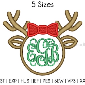 5 Sizes Christmas Monogram border Embroidery Designs, Reindeer Embroidery Design, Machine Embroidery designs, PES designs