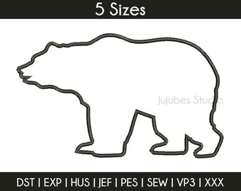 5 Sizes Grizzly Bear Applique Embroidery Designs, Bear Applique Design, embroidery designs pes, applique designs