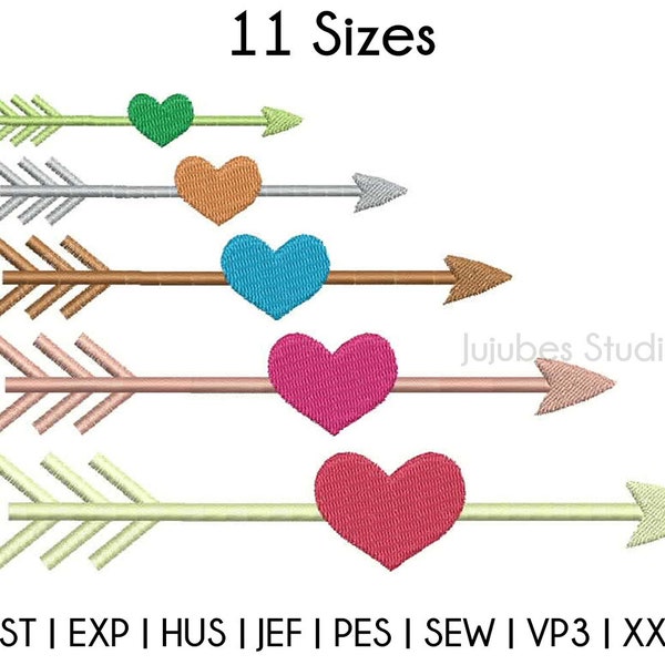 11 Sizes Heart Arrow Embroidery Designs, Heart Embroidery Design, Machine Embroidery designs, PES designs INSTANT DOWNLOAD