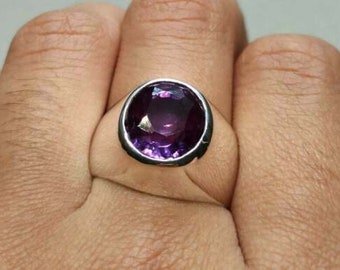 Purple Amethyst Ring, 925 Sterling Silver Ring Jewelry Size All Handmade jewelry, Mens Signet Ring, Amethyst round cut gemstone ring,
