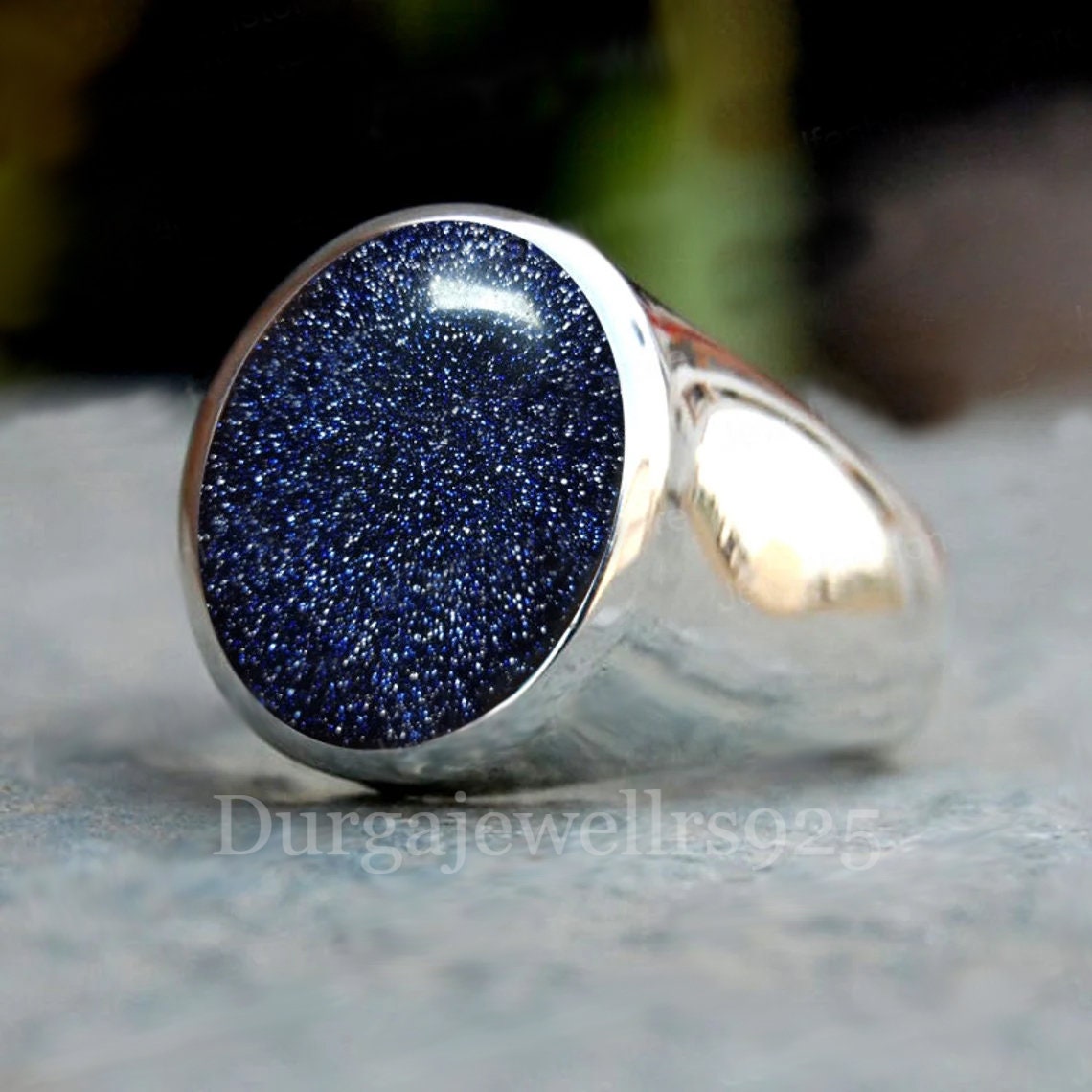 Sterling 925 SILVER Blue Sunstone Signet Mens Ring Gents Sizes M to Z+5; 6 to 12 