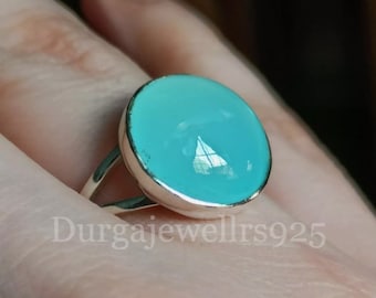 Natural Aqua Chalcedony Ring-Handmade Silver Ring-925 Sterling Silver Ring-Aqua Chalcedony Round Ring-Promise Ring-Sagittarius Birthstone