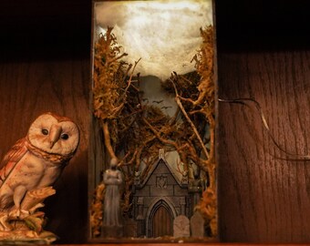 Graveyard Book Nook, Diorama, Book Nook Shelf Insert, Movie Scene Book Nook, Bookshelf Decor, Bookshelf Insert