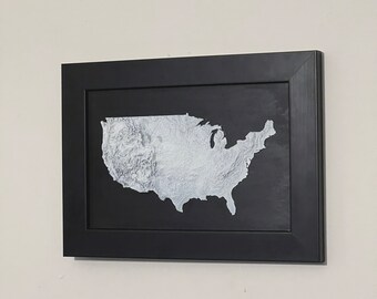 3D Printed USA Relief Map, Topographical United States of America, Three Dimensional Tactile Artwork, Framed, Terrain Map, North America