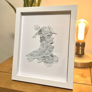Carte en relief 3D du Pays de Galles, Topographique, Illustration tactile tridimensionnelle, Encadré, Terrain imprimé en 3D Pays de Galles, Cymru, Royaume-Uni