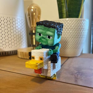 Chicken Jockey Figurine – MC Movie Collectible Model – Gamer Gift – Pixel Art Decor – Unique Handmade Miniature Hand-Painted