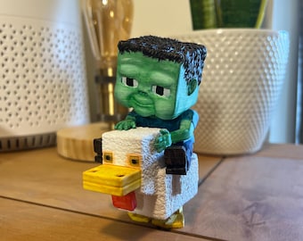 Figura de Chicken Jockey – Modelo coleccionable de la película MC – Regalo para gamers – Decoración pixel art – Miniatura única hecha a mano y pintada a mano
