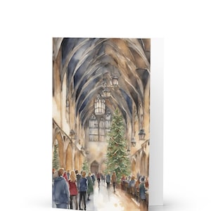 Cartão de Natal em aquarela do Wizard Great Hall, cartão de felicitações