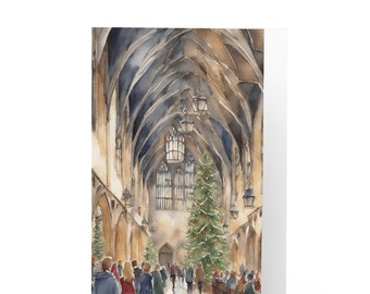 Wizard Great Hall Watercolour Christmas Card, Greetings card