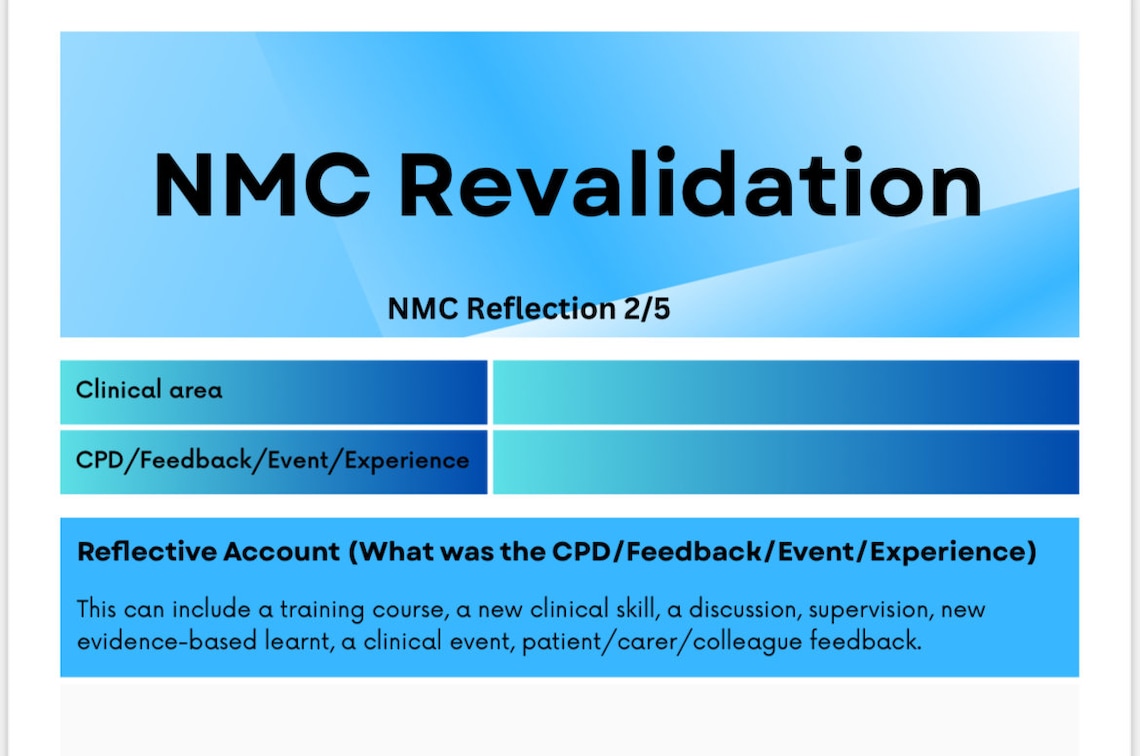 NMC Revalidation 5 Reflective Blank Template Accounts - Etsy UK