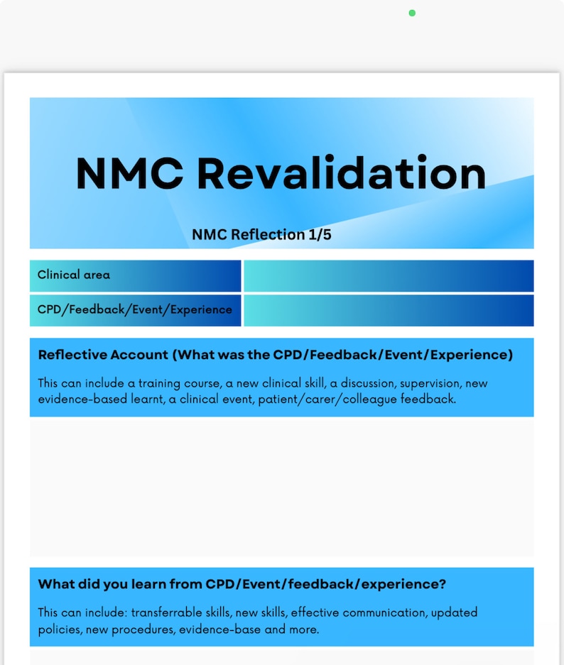 NMC Revalidation 5 Reflective Blank Template Accounts - Etsy UK