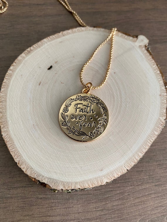 Faith Over Fear Pendant Necklace Gold Necklace Pendant Etsy