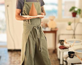 Pottery Apron Overalls Style – Sustainable Handmade Creation – Pottery Apron – Made in France