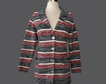 Chaqueta vintage de los años 70 con bolsillos: de punto, a rayas, cárdigan, suéter.