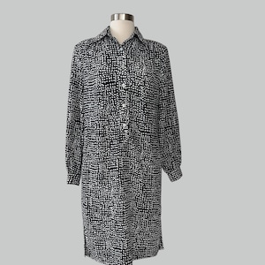 Vintage Patterned Shirt Shift Dress with Pockets, Size 6