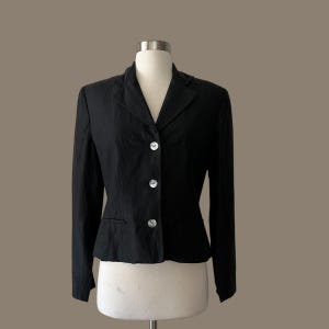 Vintage Schwarzer Blazer, 90er Jahre Schwarzer Blazer, Vintage Seide & Leinen Blazer