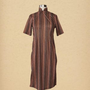 Vintage 70s Patterned Cheongsam Dress, Size X-small