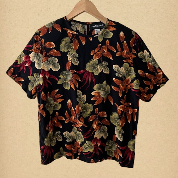 Vintage 90s Women's Floral Boxy Blouse Size Medium