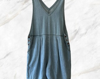 Combi-short vintage en coton chambray pour femme, taille X-large