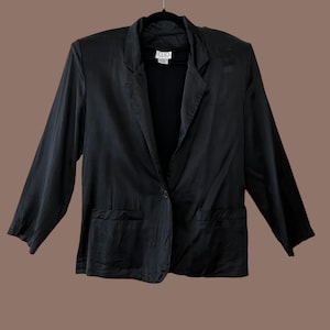 Vintage 90er Jahre Seide Schwarzer Blazer, Gr. 38 Damen