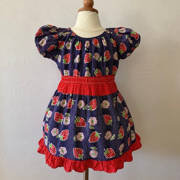 Vintage 70s Girls Strawberry Dress Size 2t