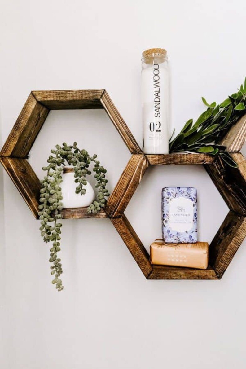 Set of 3 Hexagon Wall Shelves Handmade Rustic Etsy