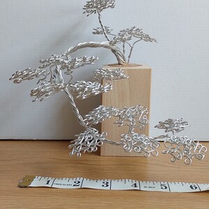 Wire Bonsai Tree Sculpture: Handmade Metal Art, Wood Base image 8