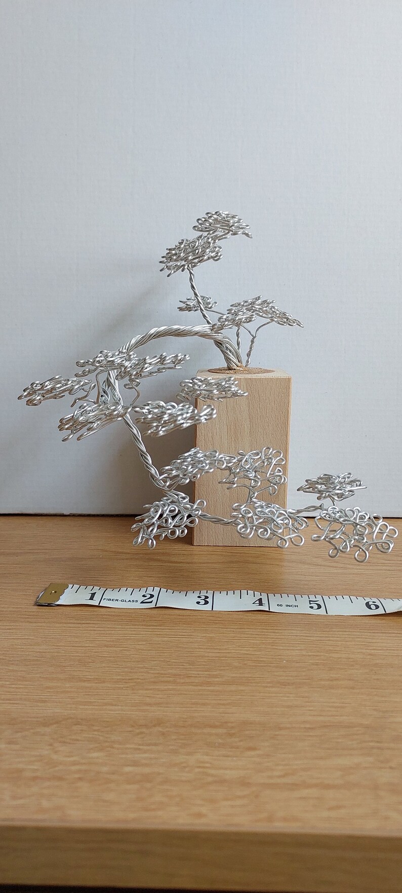 Wire Bonsai Tree Sculpture: Handmade Metal Art, Wood Base image 8