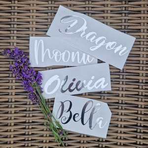 Silber personalisierter Aufkleber Sticker Schriftzug Namen Namensaufkleber individuell  Hochzeit Kinder Pferd Eimer Schale Schüssel