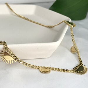 Sun Rays Choker Necklace | Waterproof Sunshine Statement Choker | Stainless Steel Sunrise Cuban Chain | 18kt Gold Filled Sun Choker