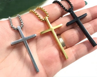 Stainless Steel Cross Necklace: Unisex Religious Pendant, 18kt Gold Plated