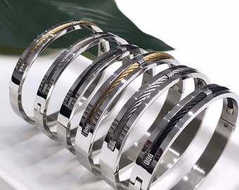 Twisted Cable Wire Bangle: Stainless Steel Cuff Bracelet