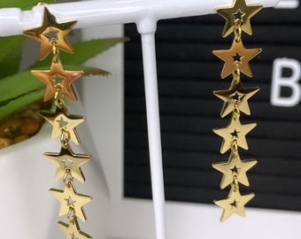 Gold Falling Star Earrings: Stainless Steel Celestial Dangle