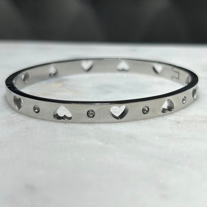 Silver Heart Bangle Bracelet | Stainless Steel Heart Cutouts Bracelet |Minimalist Design Heart Bracelet |Waterproof Non Tarnish Gold Bangle