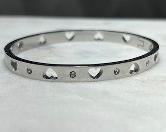 Heart Cutout Bangle • Stainless Steel Bracelet, Hypoallergenic