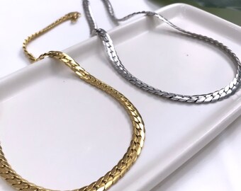 Gold Cuban Link Chain Choker: Stainless Steel Woven Necklace